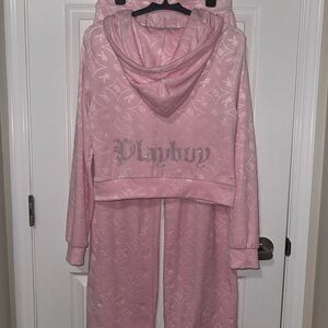 PLAYBOY Pink Velour Track Suit Set